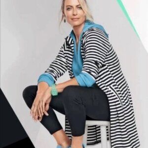 CAbi Byline Black & White Stripe Full Zip Jacket 5851 Women's Size XL